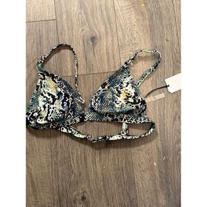 Shade Shore Snake Print Triangle‎ Bikini Top Medium Teal Blue Black White